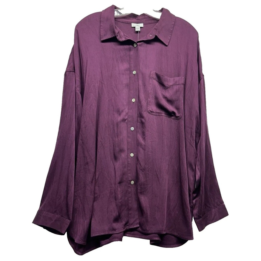 J Jill Pure Jill Viscose Large Wine Colored Button Up Shirt NEW (A1)
